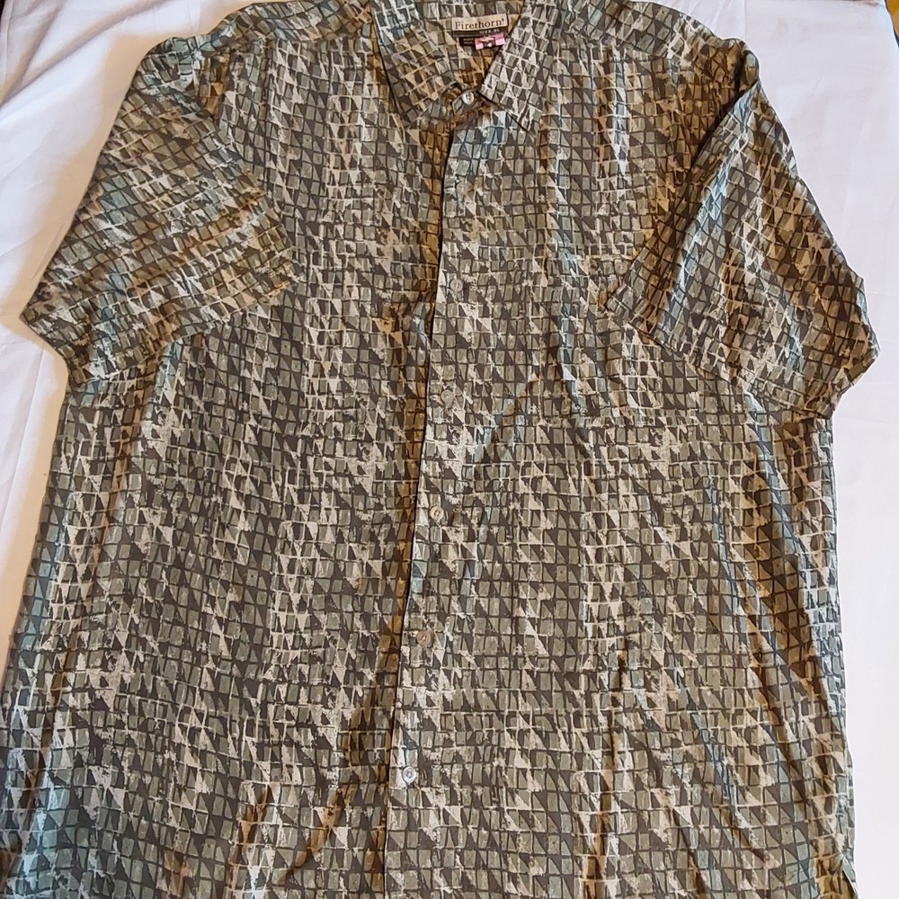 Men's Silk Firethorn XL Short Sleeve Green Geometric Washable Casual Dress Shirt - Picture 5 of 10